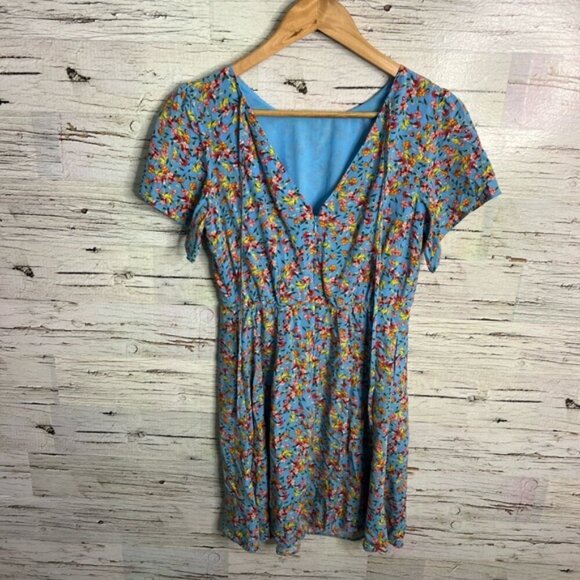 LOFT Blue and Orange Flutter Sleeve Sheath Dress size 0 - Picture 5 of 8